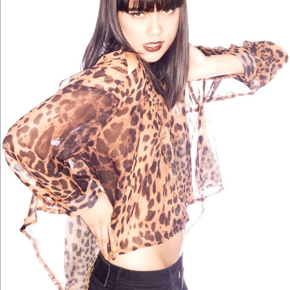 UNIF "IT" Shirt Leopard print sheer button up.